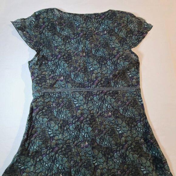 Calvin Klein Jeans Babydoll Blouse M Green Purple Floral V-Neck Tie Waist - Picture 4 of 10
